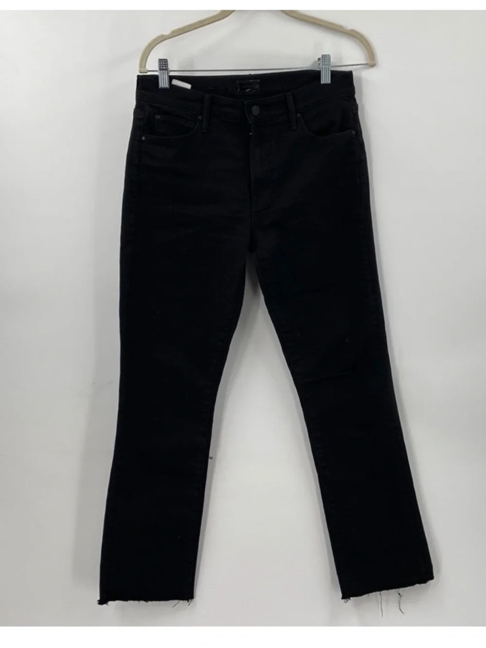 Mother The Rascal Ankle Fray Jeans Pitch Black Stretch Jeans - Picture 2 of 8